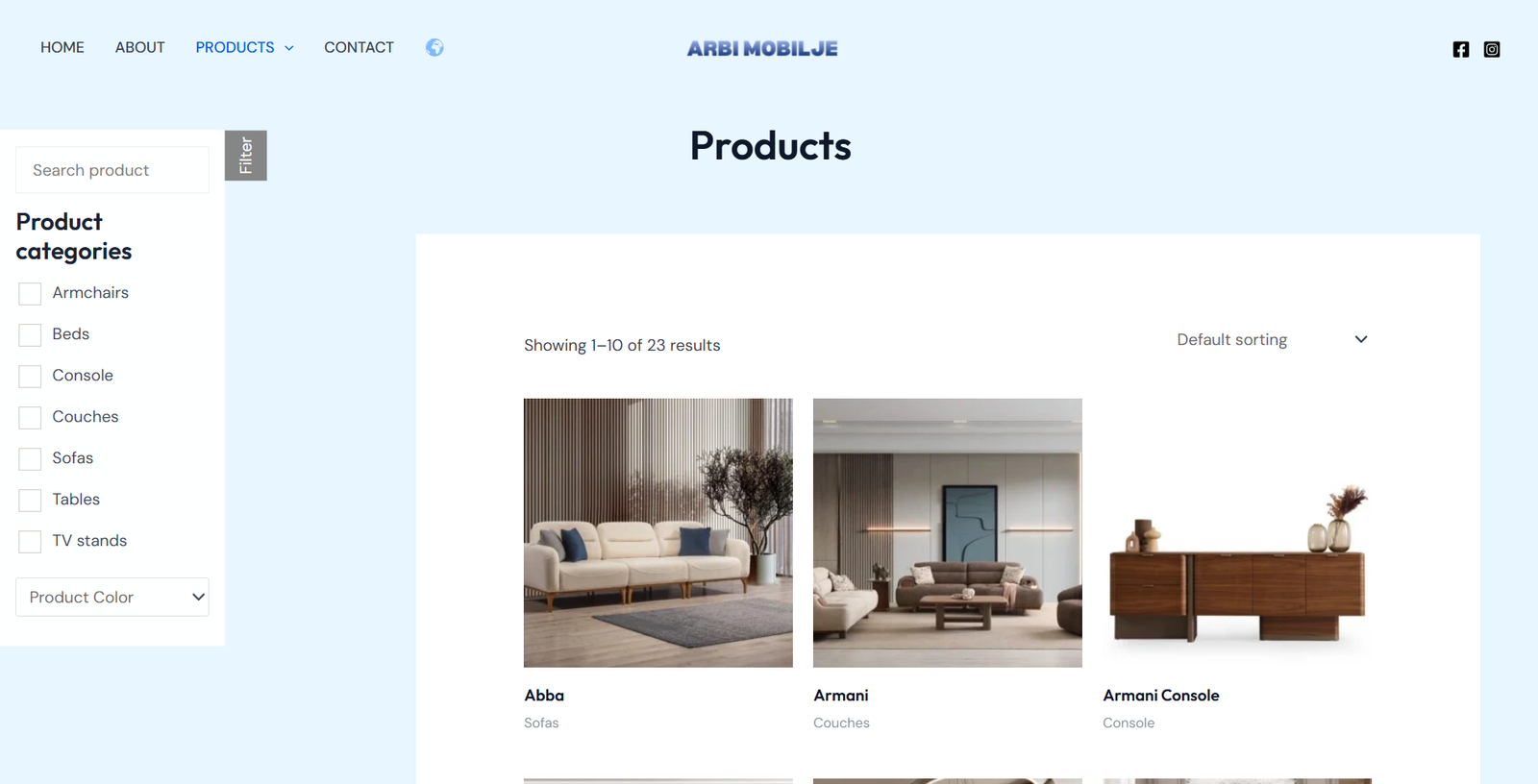Arbi Mobilje Products page