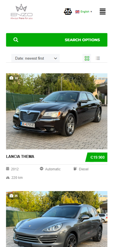 Auto Enzoo all cars page on mobile